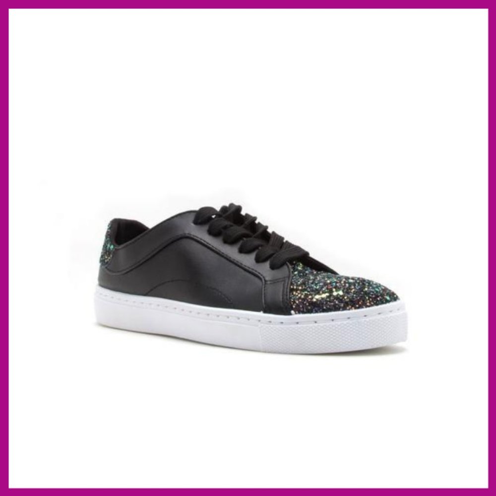 NWT Glitter Lace Up Sneaker (Black)